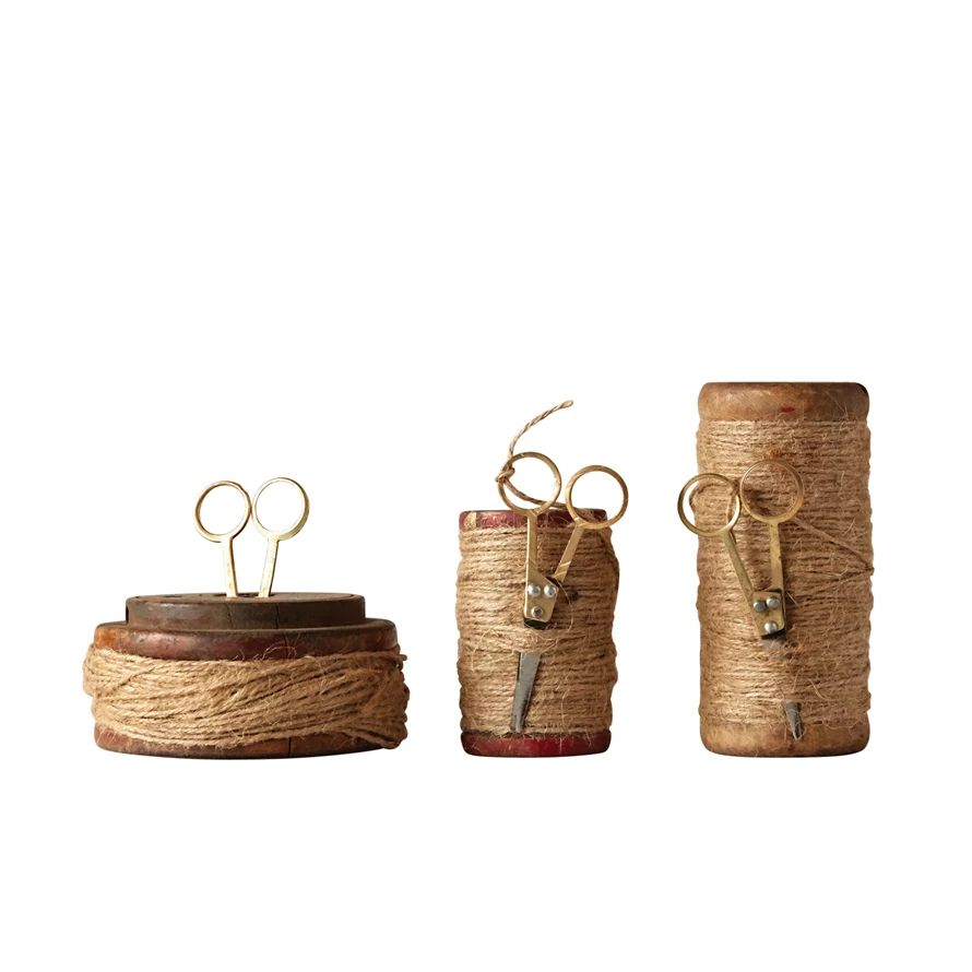 Wooden  Spools  w/ Jute &amp;  Scissors