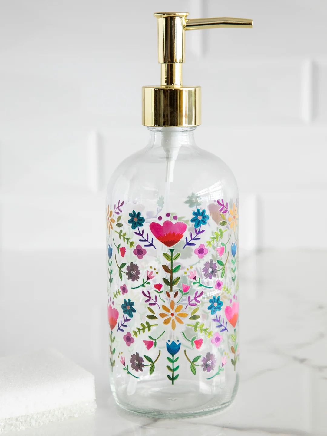 GLASS FLORAL SOAP DISPENSER NL