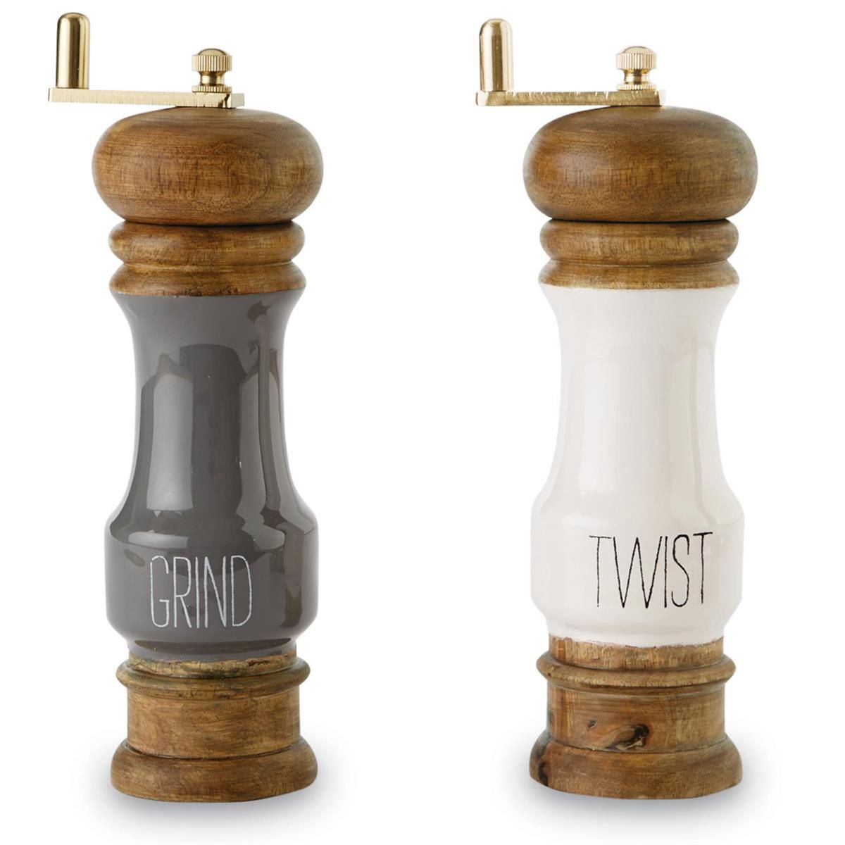 Wood &amp; Enamel Salt/Pepper Mills Set