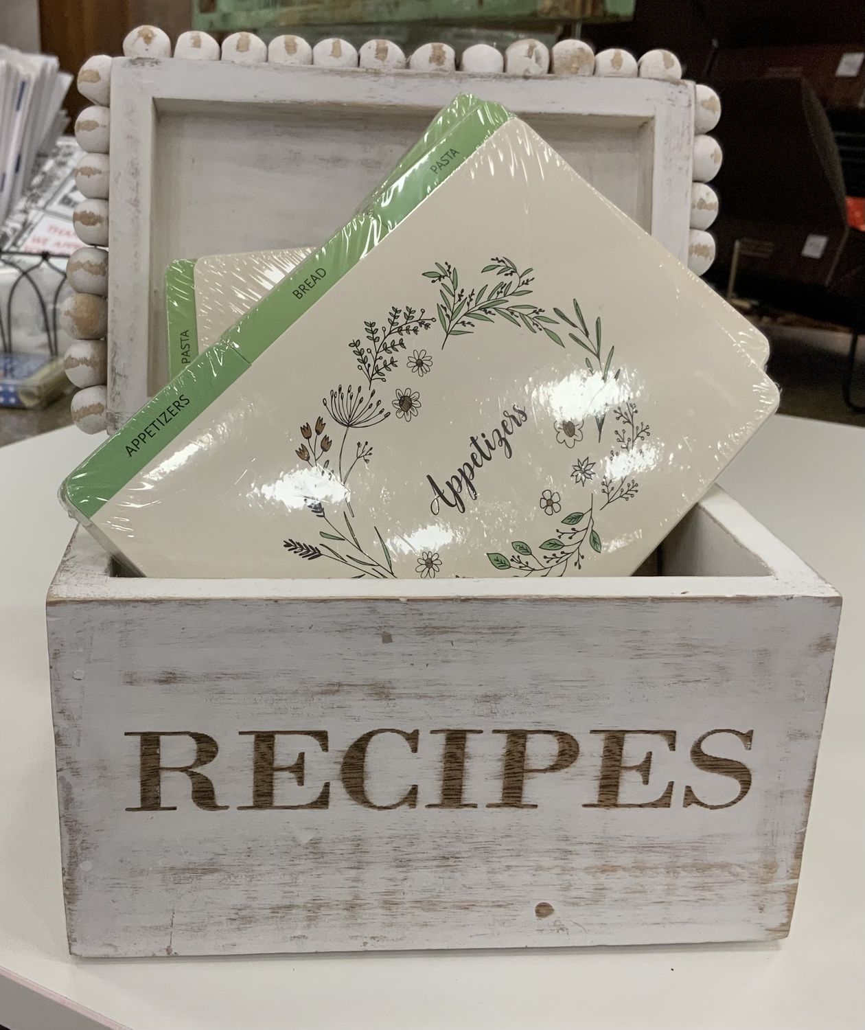 White Beaded Recipe Box