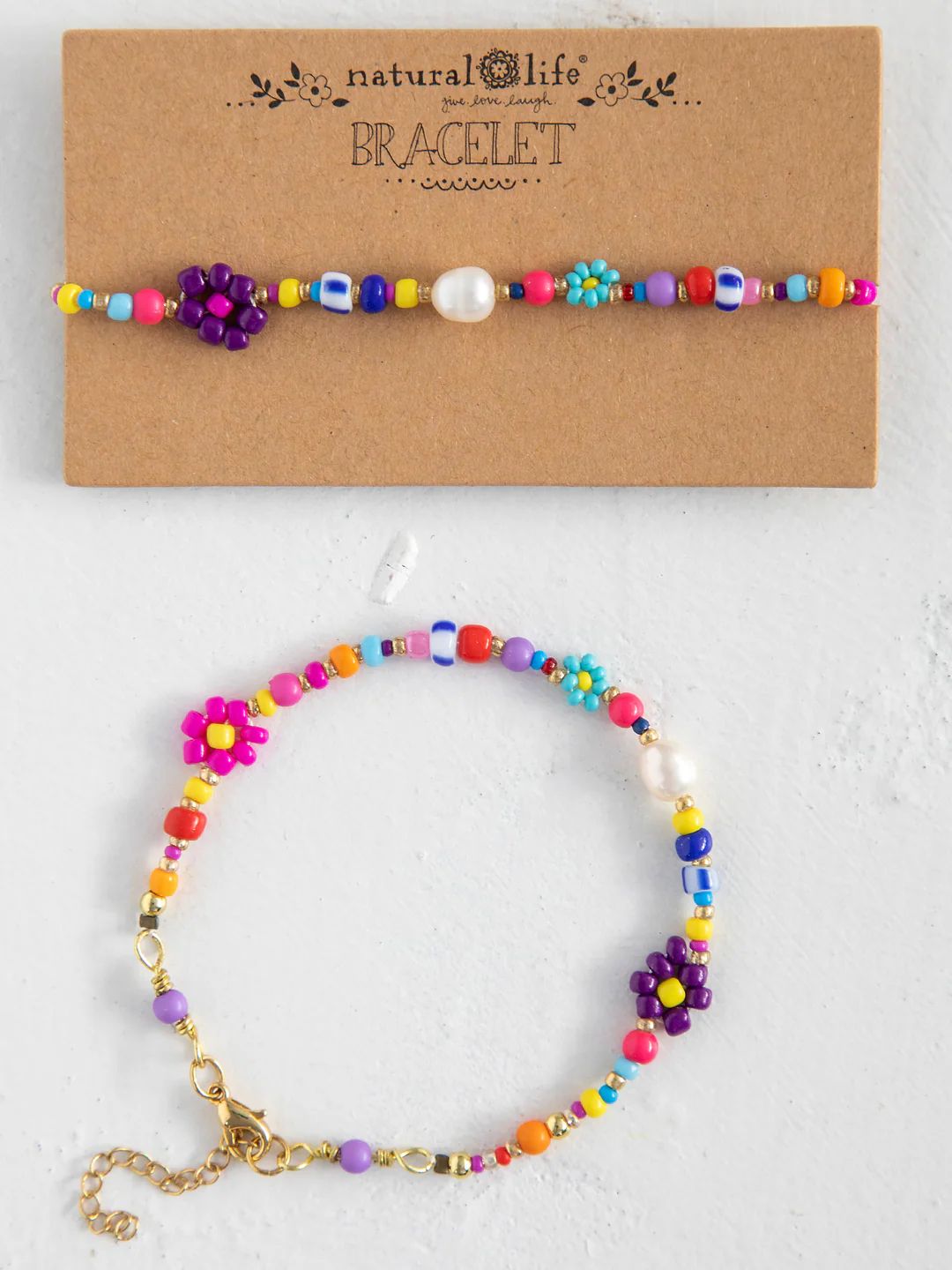 BOHO BEADED DAISY BRACELET W PEARL NL