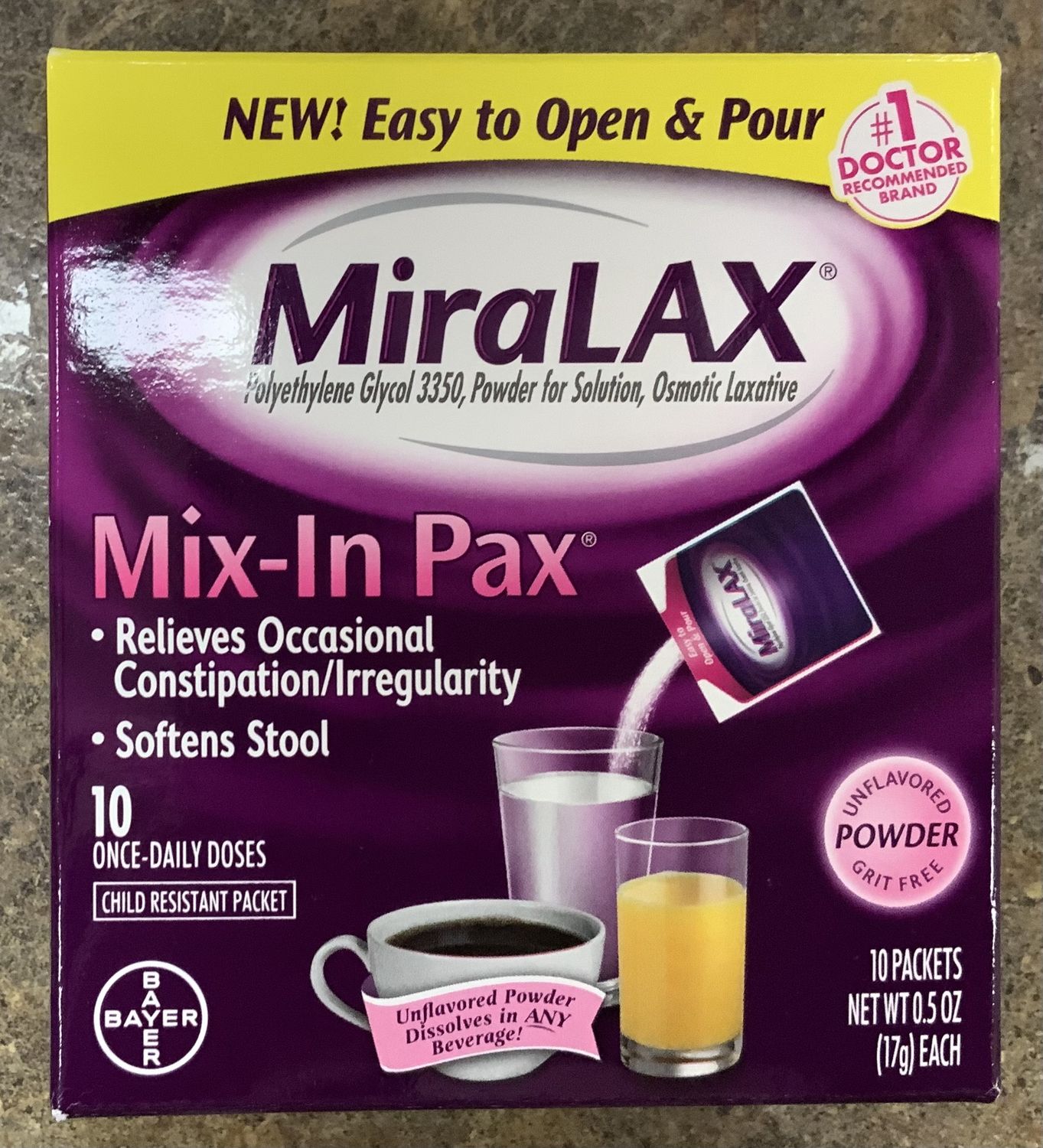 Miralax Mix-In Pax - 10 Powder Packets (10 Once-Daily Doses)