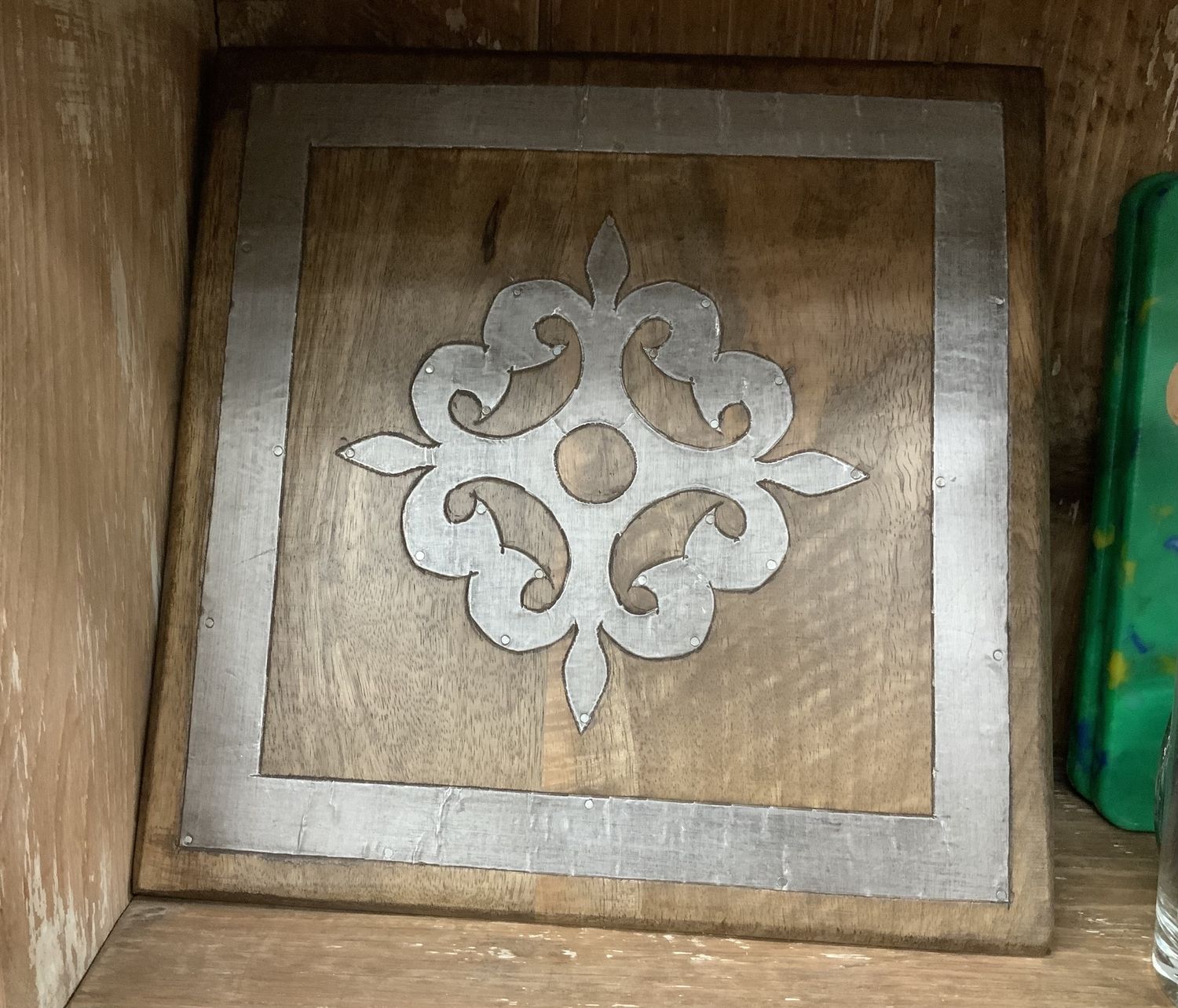 10" Wood Trivet With Metal