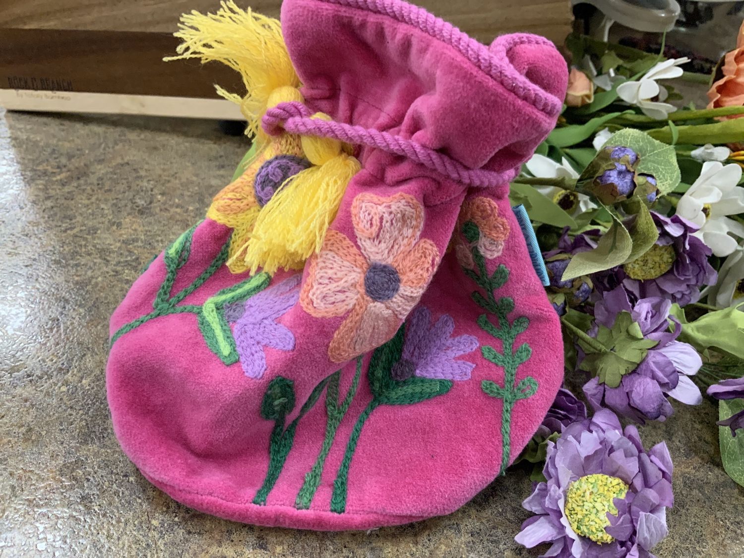 VELVET PINK DRAWSTRING TREASURE POUCH