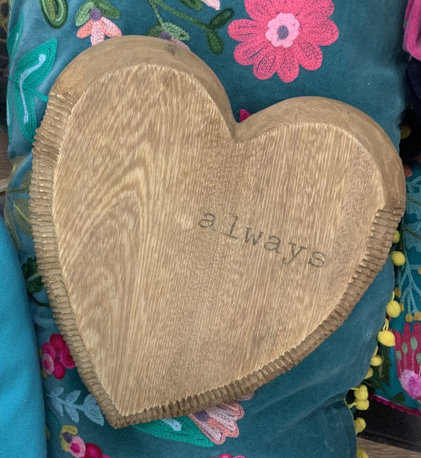 Rustic "Always" Hand-carved wooden  heart 9.5" x 10.5" x 2.25"