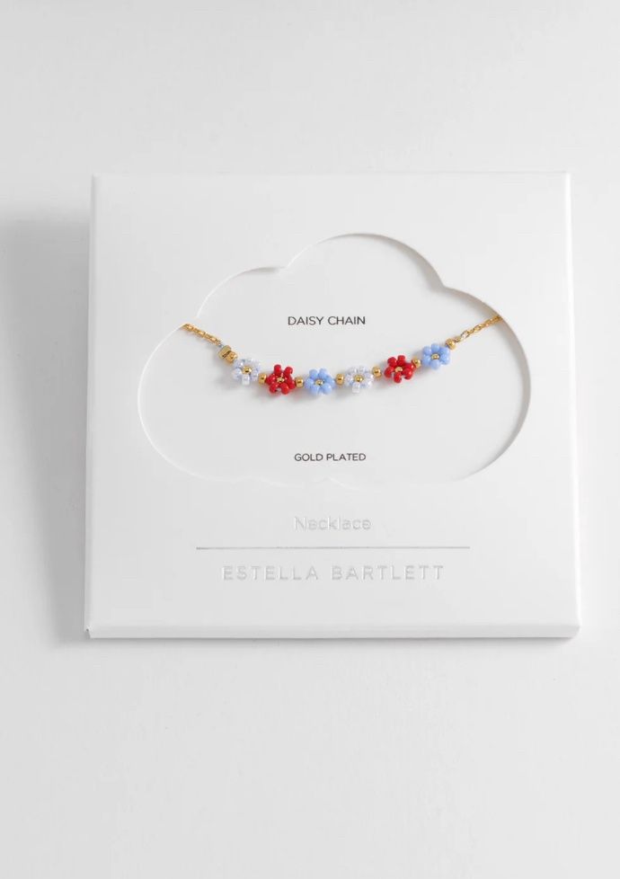 Red Blue &amp; White Daisy Chain Necklace