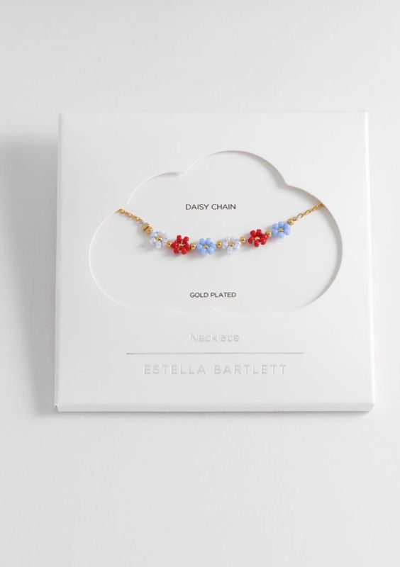 Red Blue &amp; White Daisy Chain Necklace