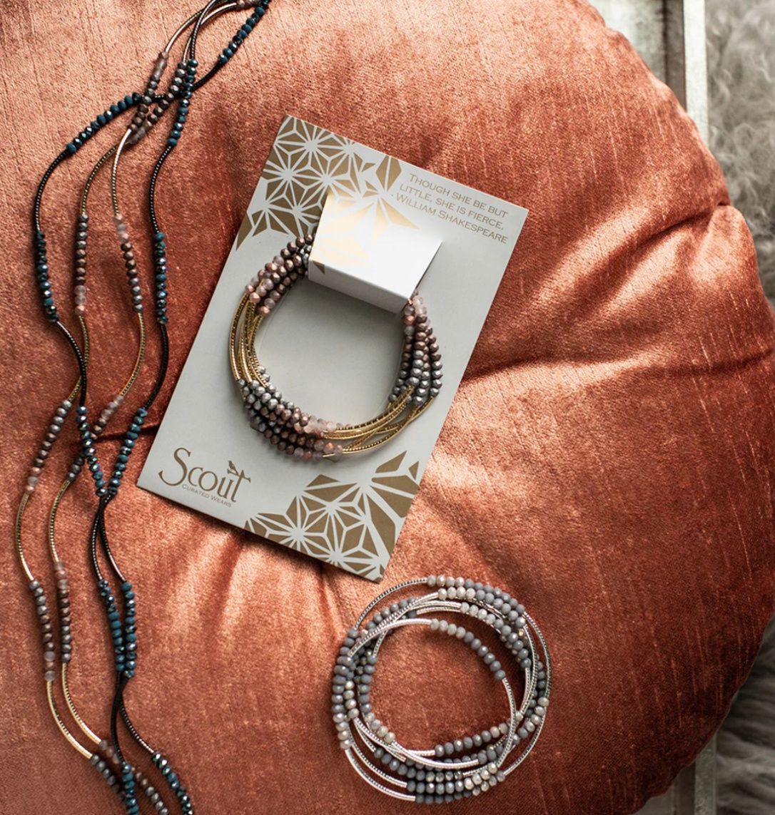 Matte Metallic Tri  Tone/Gold Scout Wrap Bracelet/Necklace Though She Be But Little She is Fierce