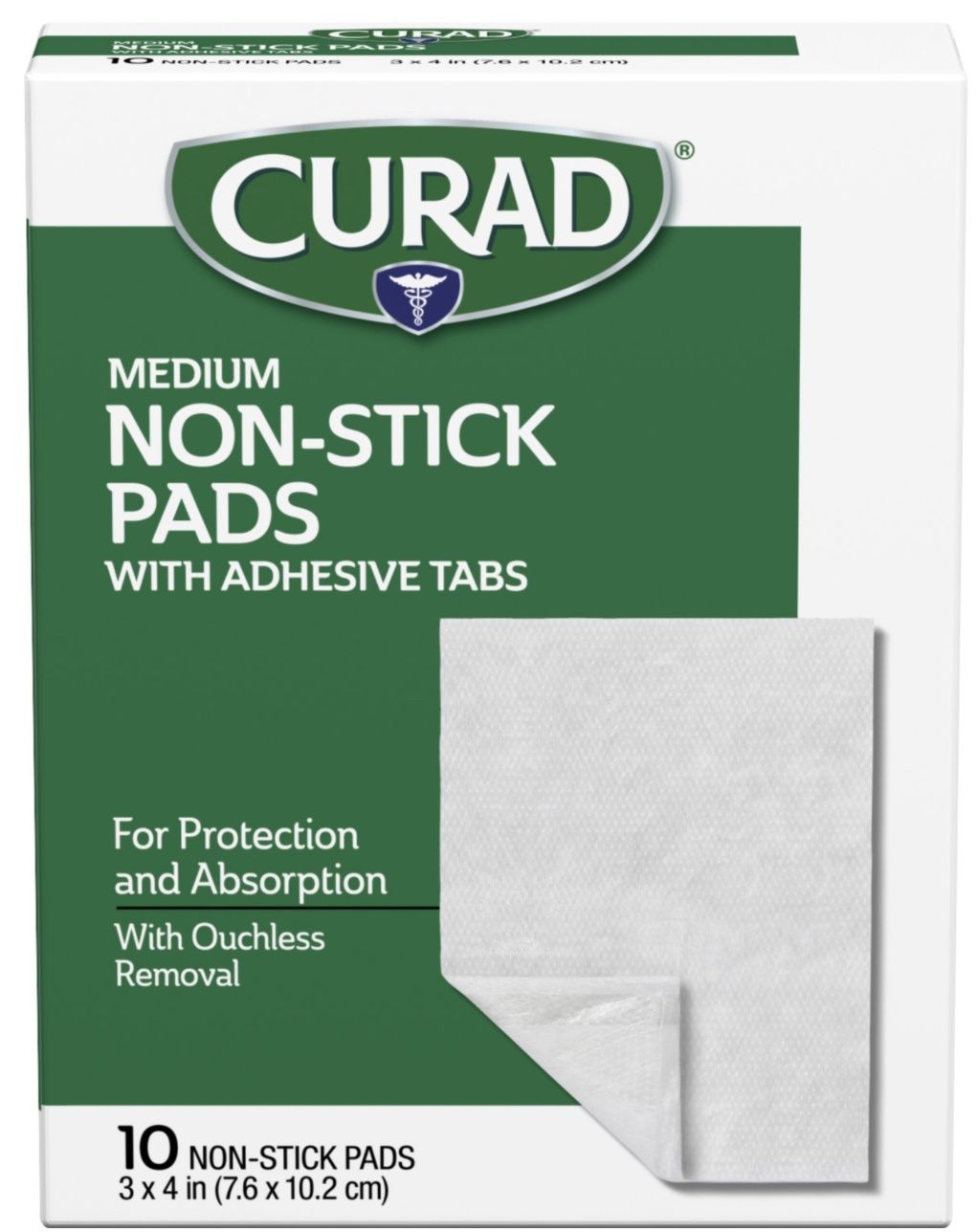 Curad Medium Non-Stick Pads with Adhesive Tabs 10 ct 3”x4”