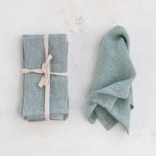 18" Sq. Stonewashed Linen Dinner Napkins - Mint S/4