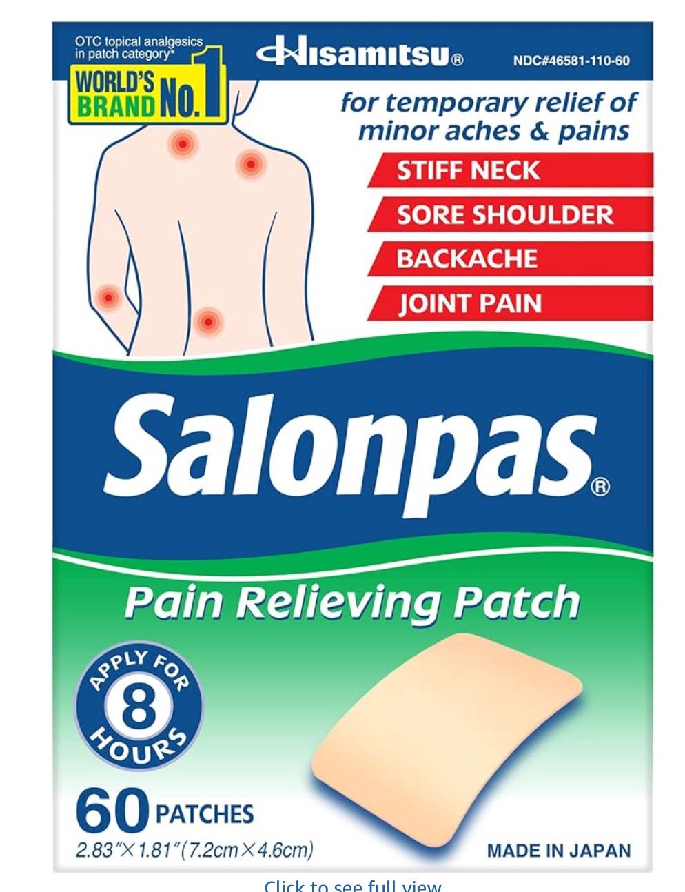 Salonpas Pain Relieving Patches - 60 ct (2.83"x1.81")