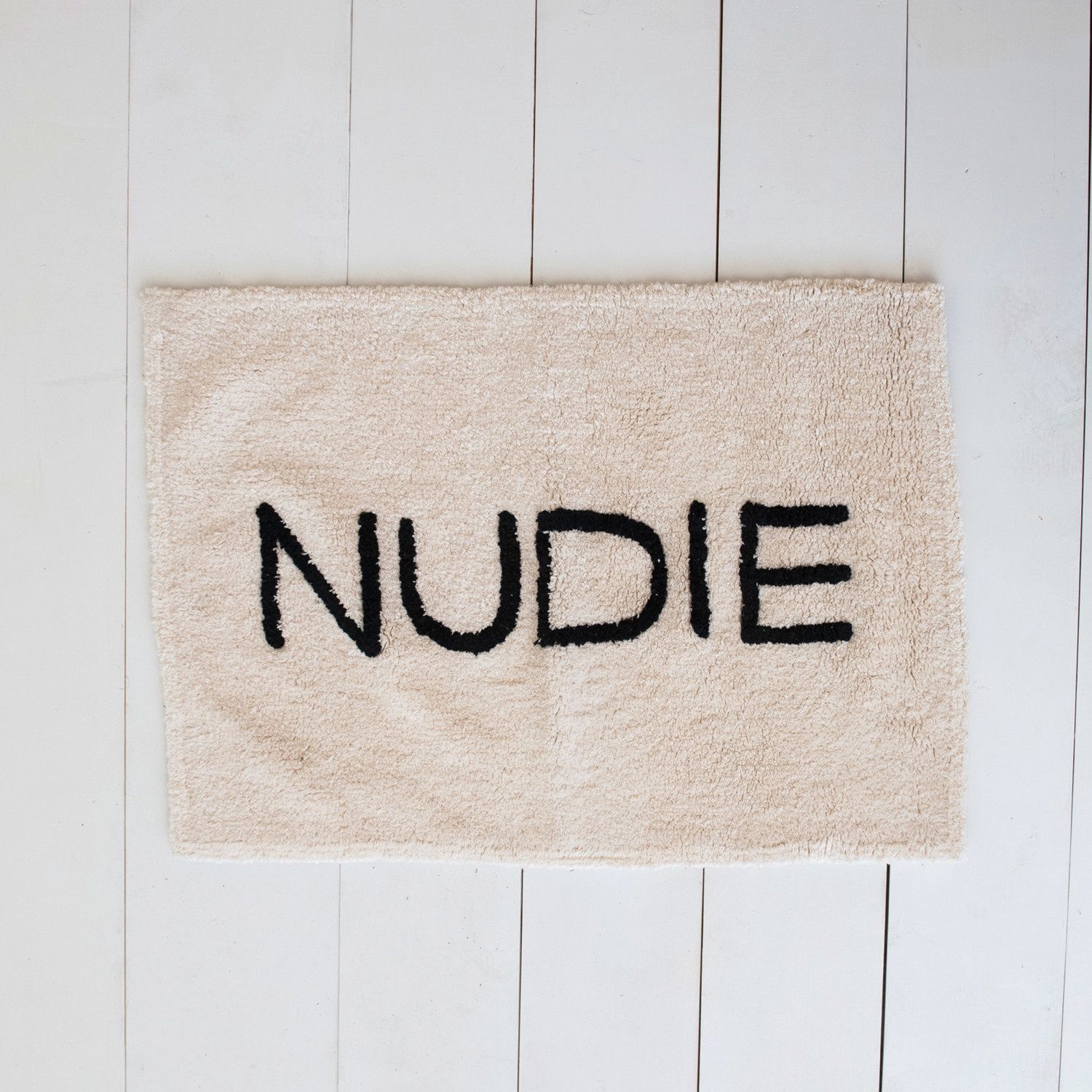 2' x 3' Cotton Tufted Bath Mat with Saying "Nudie"