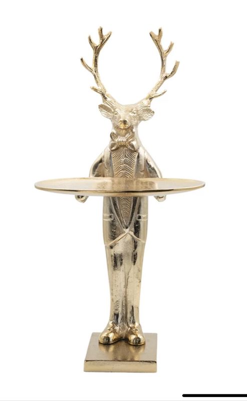 Cast Aluminum Deer with Tray, Gold Finish