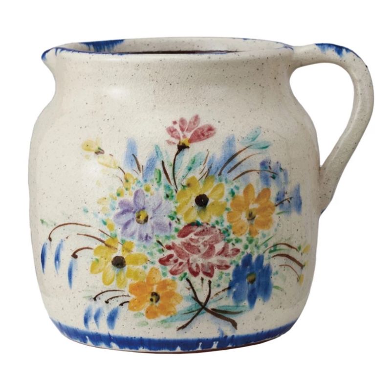 Decorative Terra-cotta Pitcher w/ Flowers &amp; Handle (Each One Will Vary)