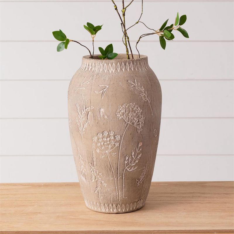 Embossed Botanical Vase 15&quot;H x 8.5&quot;W (7&quot; mouth)