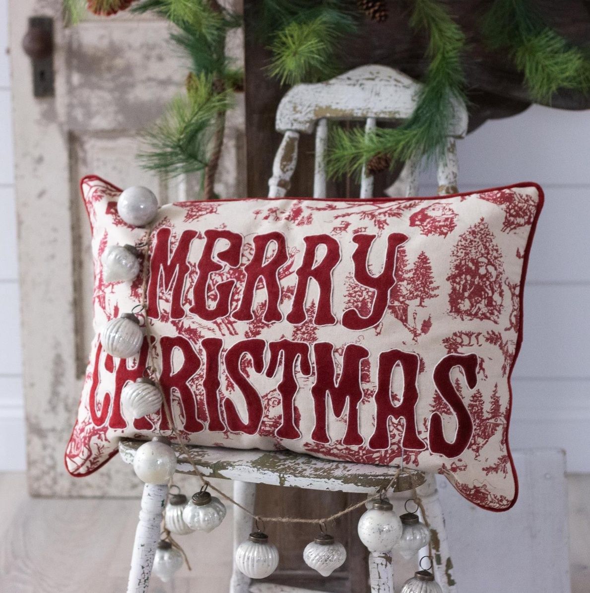 Pillow - Red Christmas Toile