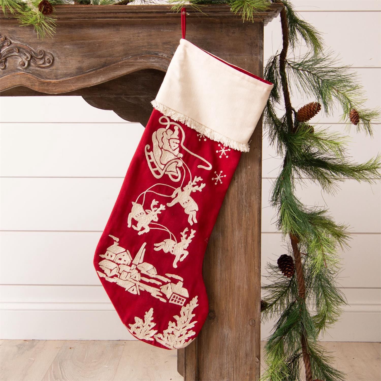 Stocking - Embroidered Santa&#39;s Sleigh