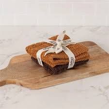 Knitted Dish Cloth Set - Ocher &amp; Brown