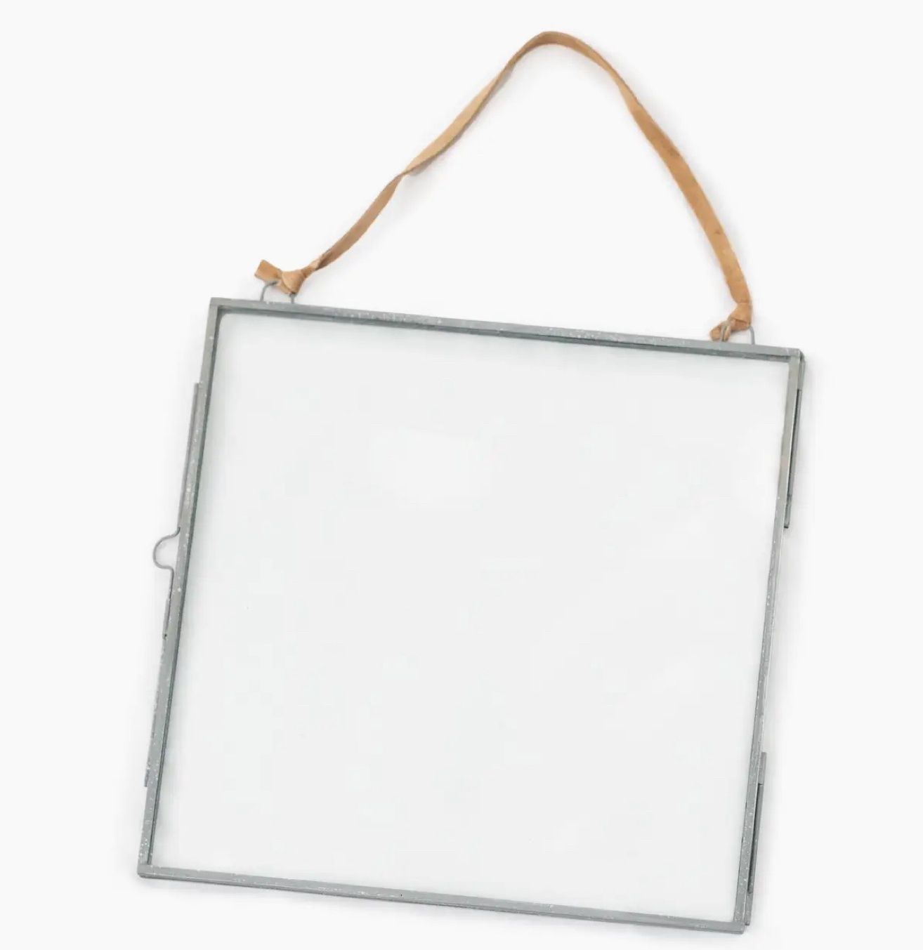 Glass and Metal Wall Hanging Picture Frame with Brown Suede