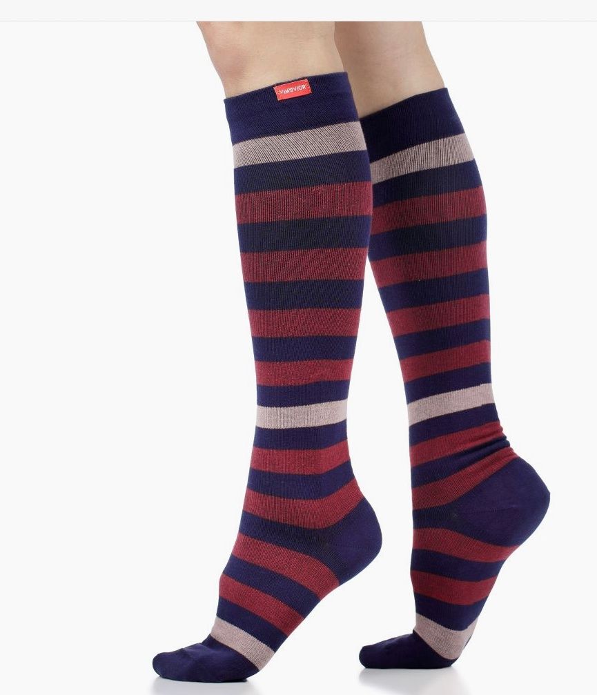 Merino Wool Compression Socks Thick Stripe Dusk &amp; Cranberry L/XL