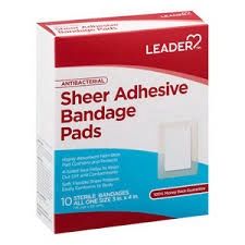 Leader Sheer Antibacterial Bandage Pads 10ea 2x3in