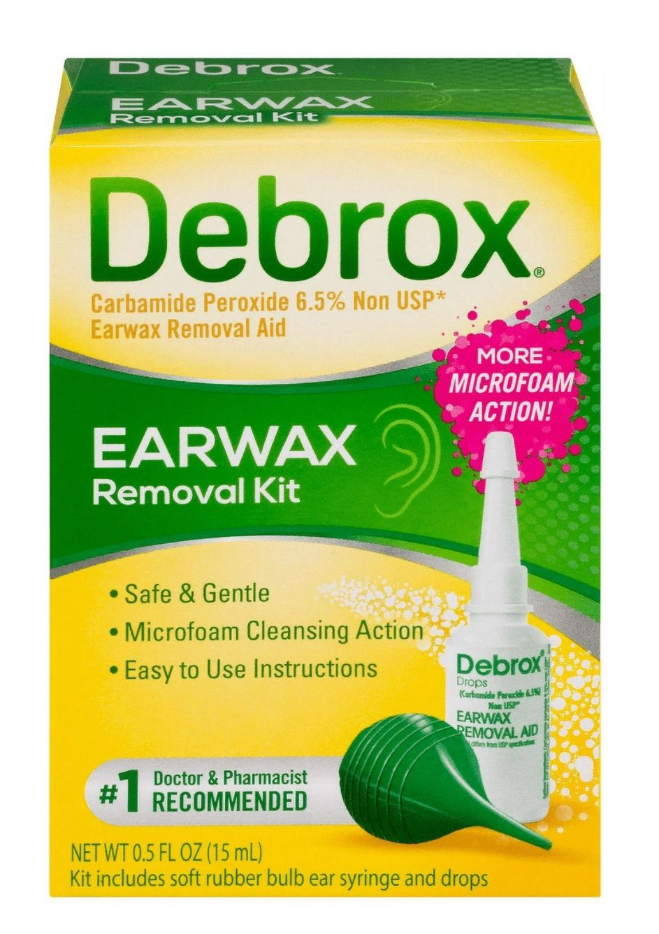Debrox Earwax Removal Kit, Ear Drops and Bulb Ear Syringe, 0.5 fl oz