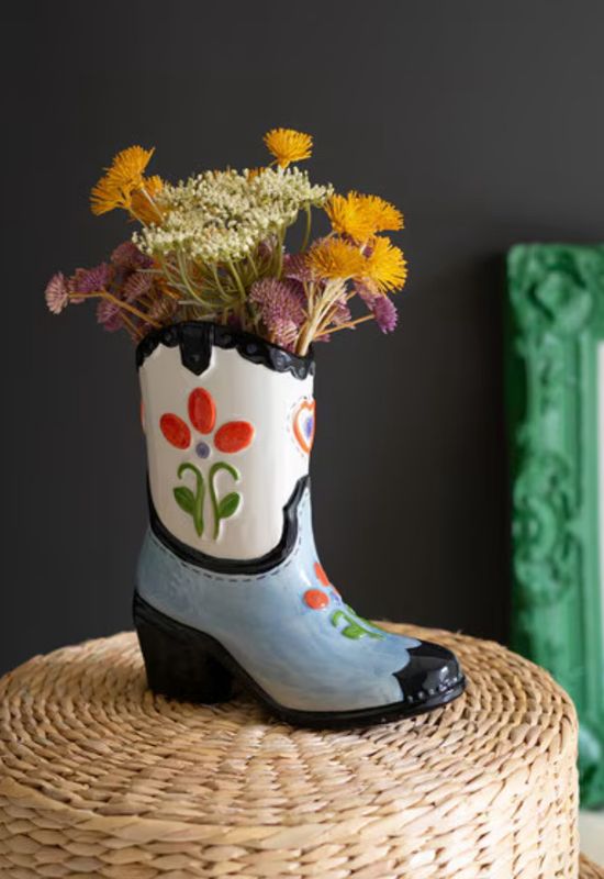 Ceramic Cowboy Boot Vase