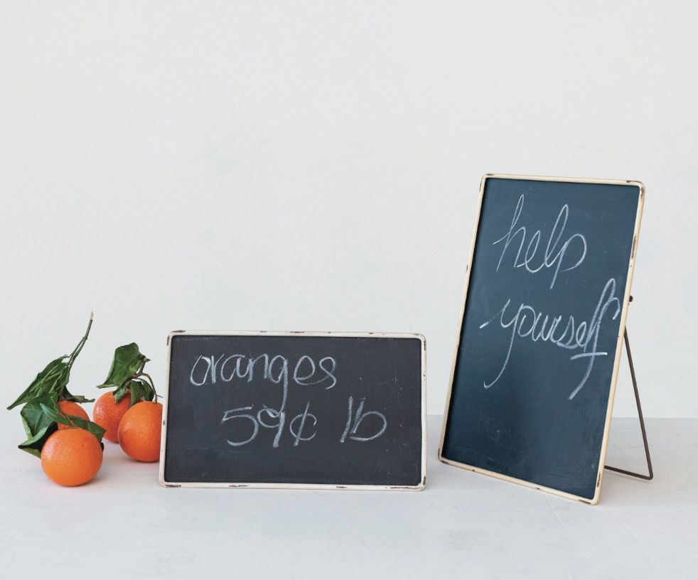 Metal Framed Chalkboard w/ Easle Distressed Finish Yellow