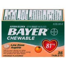 Bayer Aspirin 81 mg - Orange Flavored - 36 Chewable Tablets