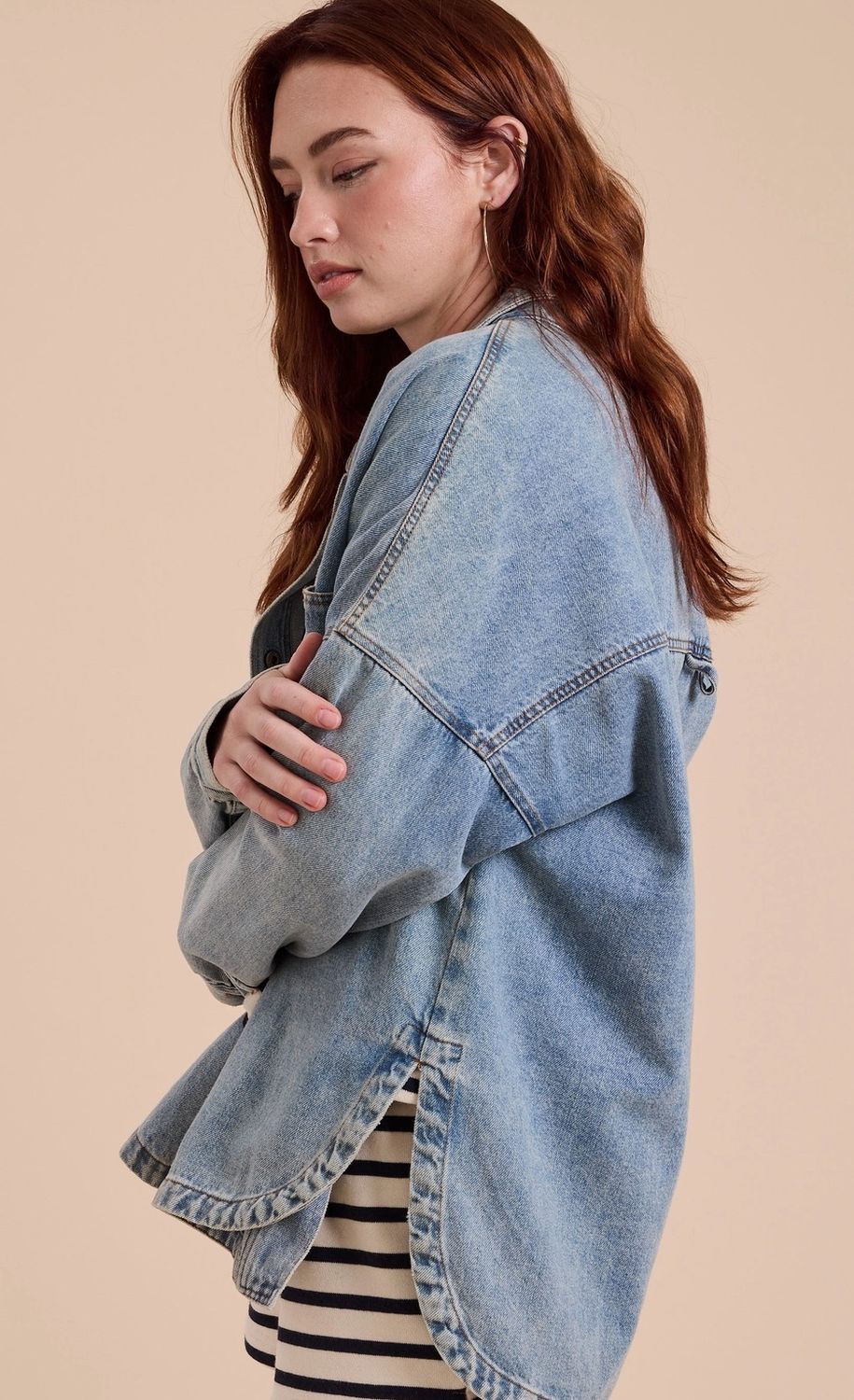 Washed Snap Button Denim Shacket