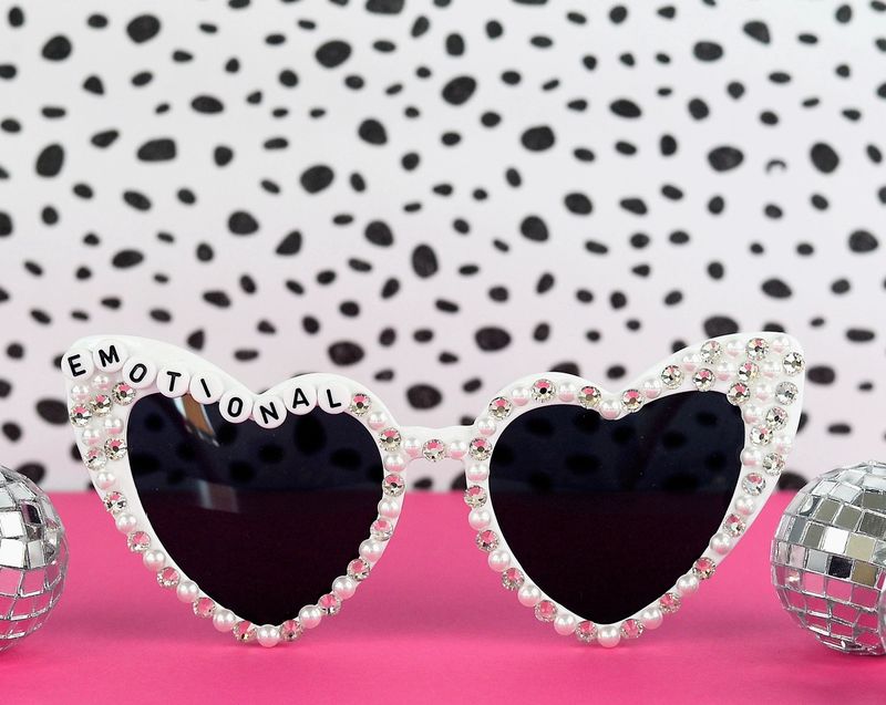 Heart Shaped Sun Glass Hand Jeweled -Emotional