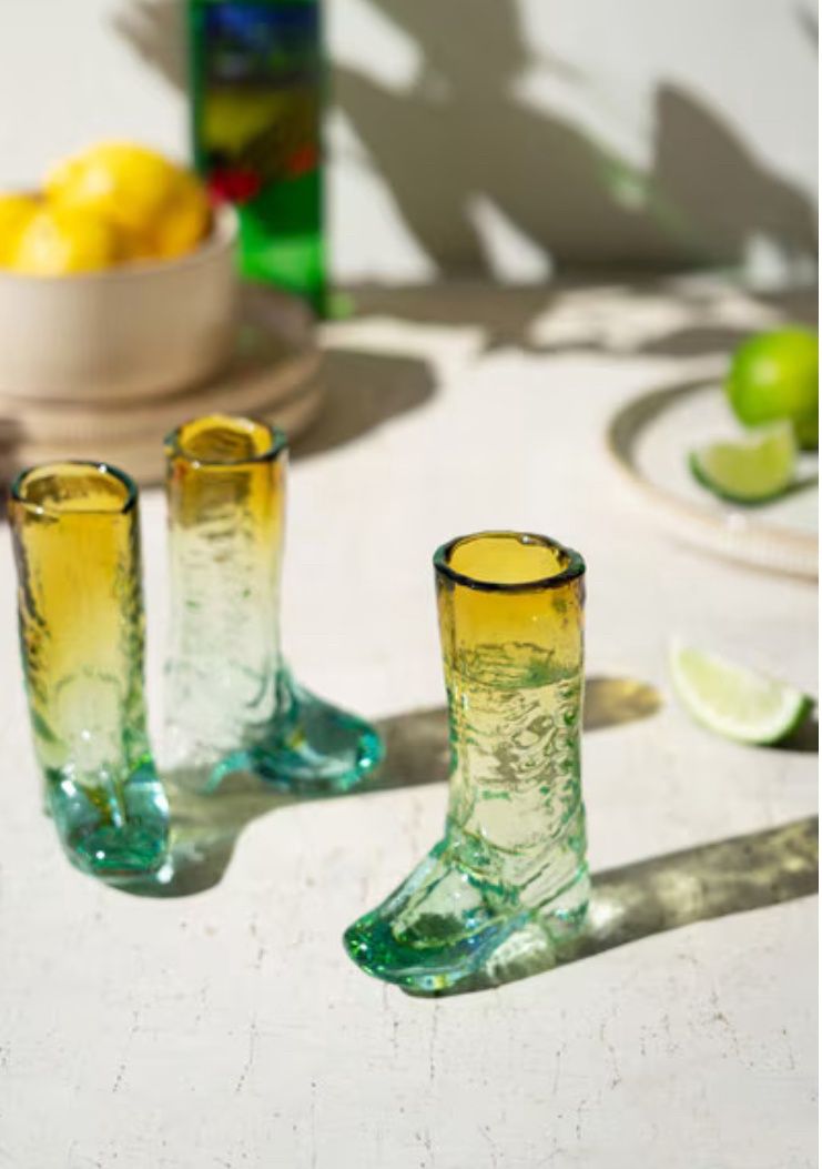 Recycled Glass Boot Shot Glass - Blue &amp; Amber