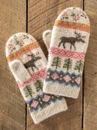 Jacquard Mittens Pink Moose