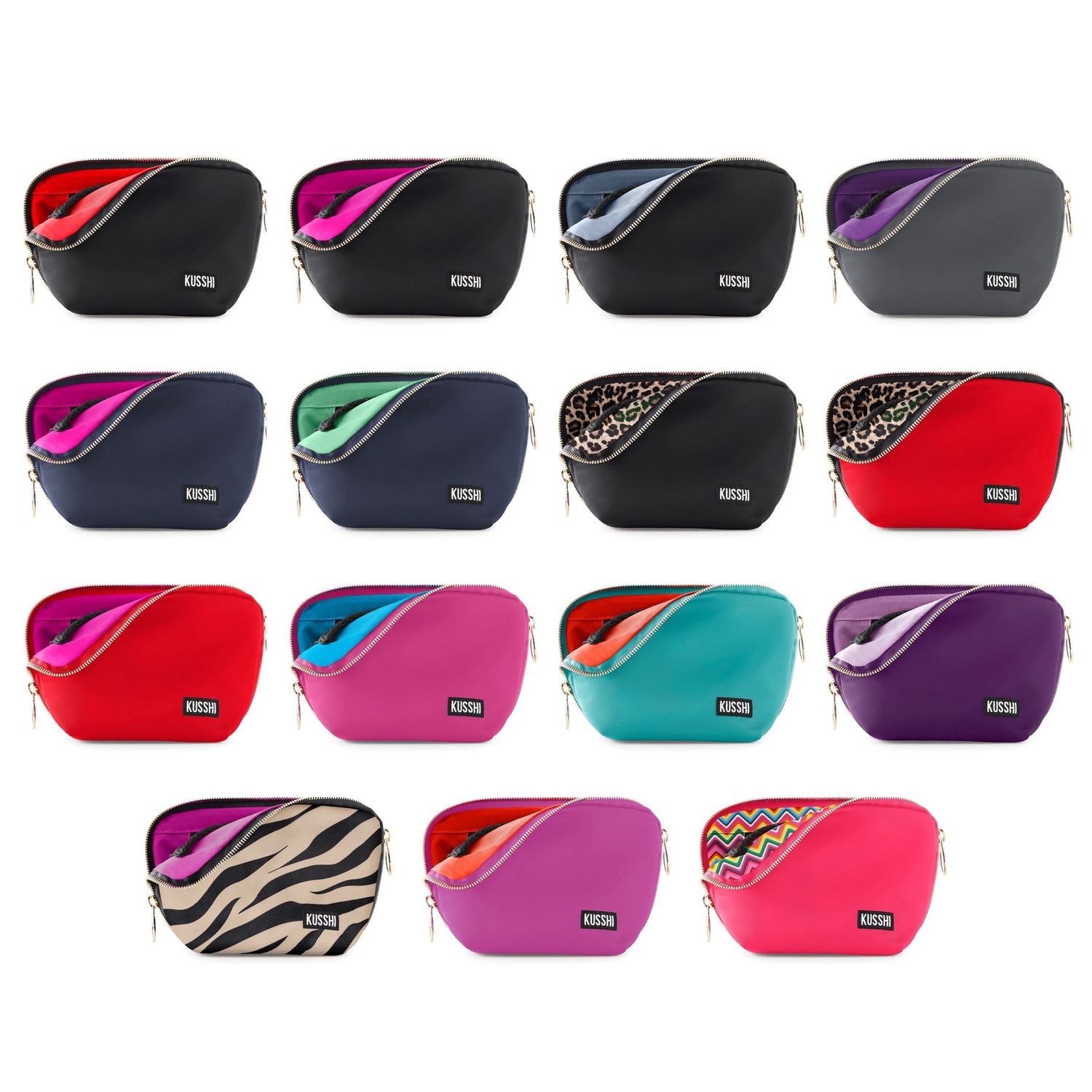 Kusshi Everyday Makeup Bag - Zebra With Fuschia Interior
