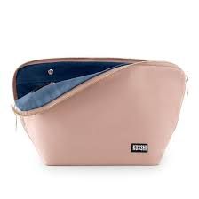 Kusshi Leather Vacationer Bag - Blush With Cool Blue Interior