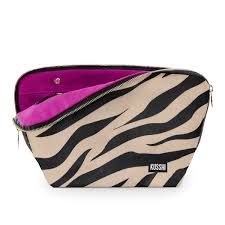 Kusshi Vacationer Makeup Bag - Zebra With Fushcia Interior