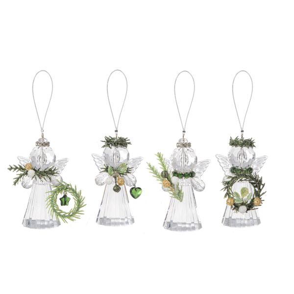 Teeny Mistletoe Angel Ornament - 4 Styles with RED Accent