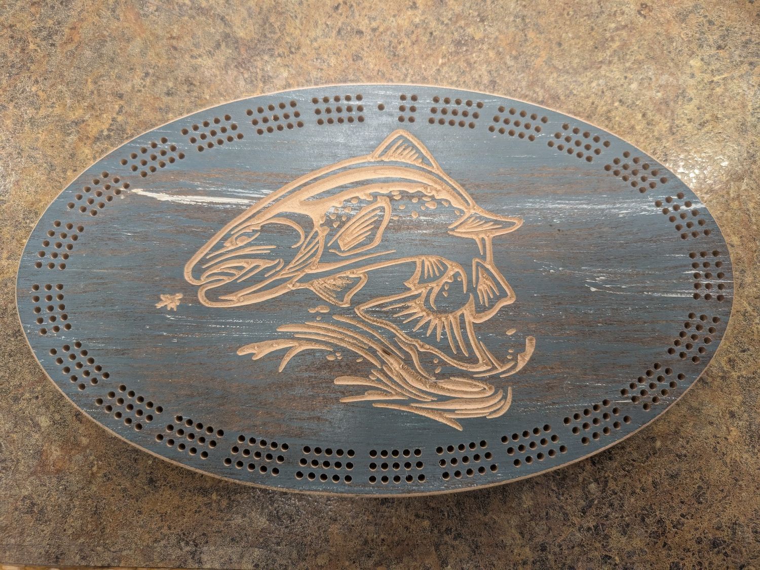 Knotty Pine Cribbage Board - Trout
