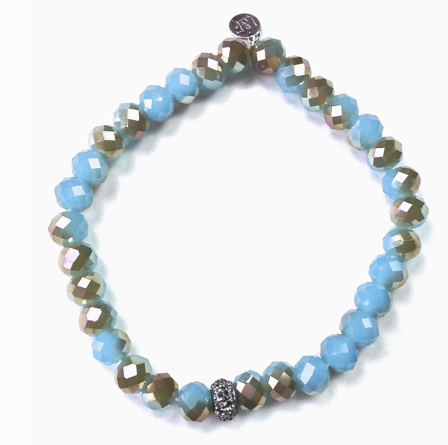 8mm Faceted Glass Stretch /Aqua Bracelet