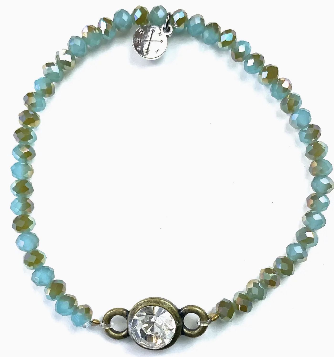 Faceted Glass Stretch &amp; Crystal Turquoise Beaded Bracelet