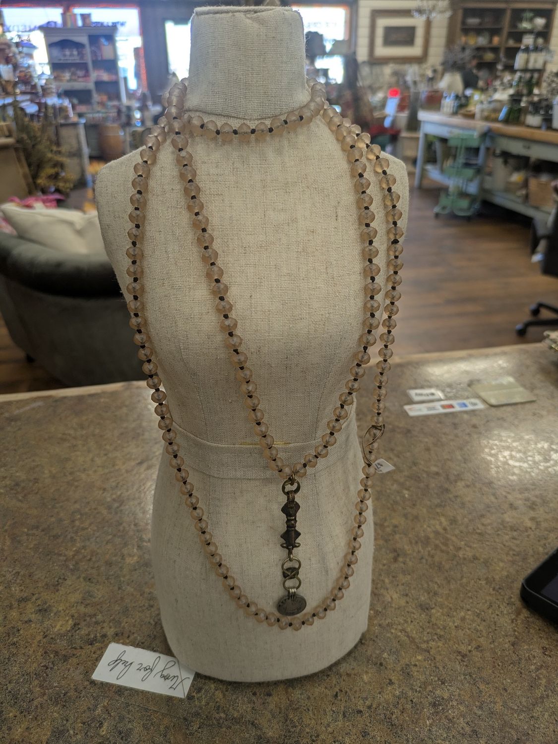 Believe Faceted Bead Long Necklace - Clear Peach Colored