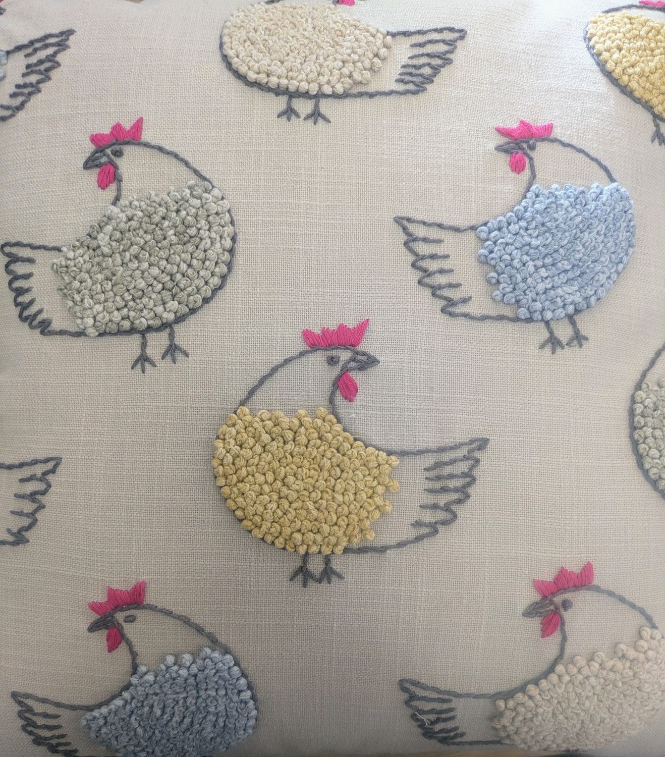 Dancing Roosters Embroidered Pillow