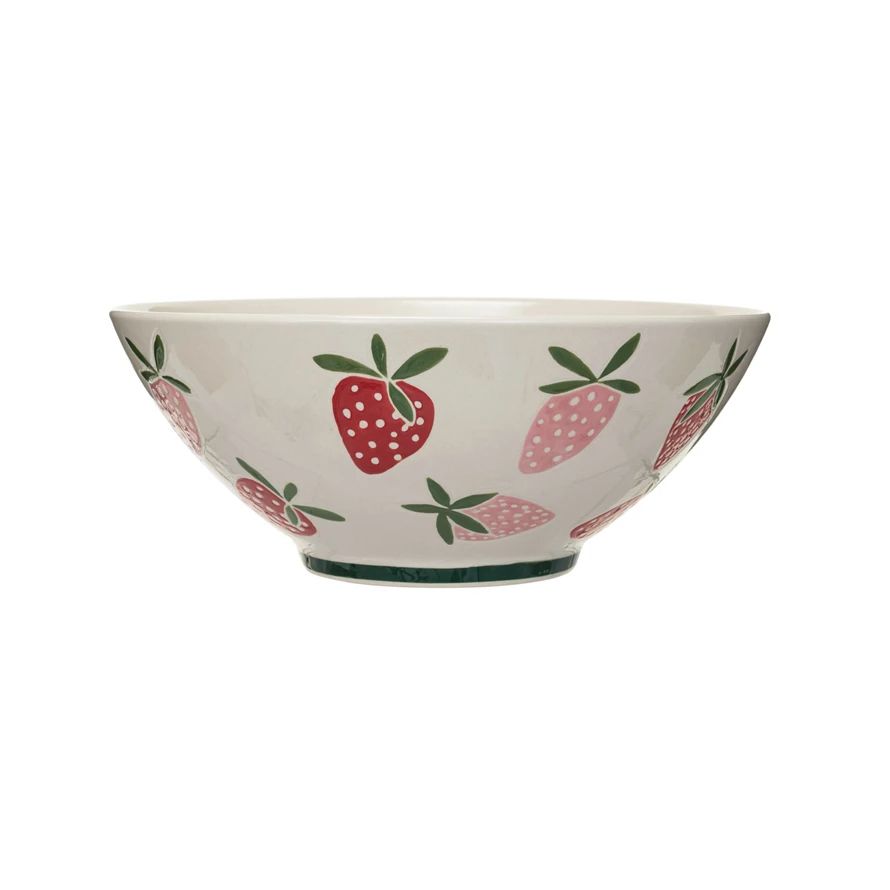 Hand Painted Stoneware Bowl - Strawberries