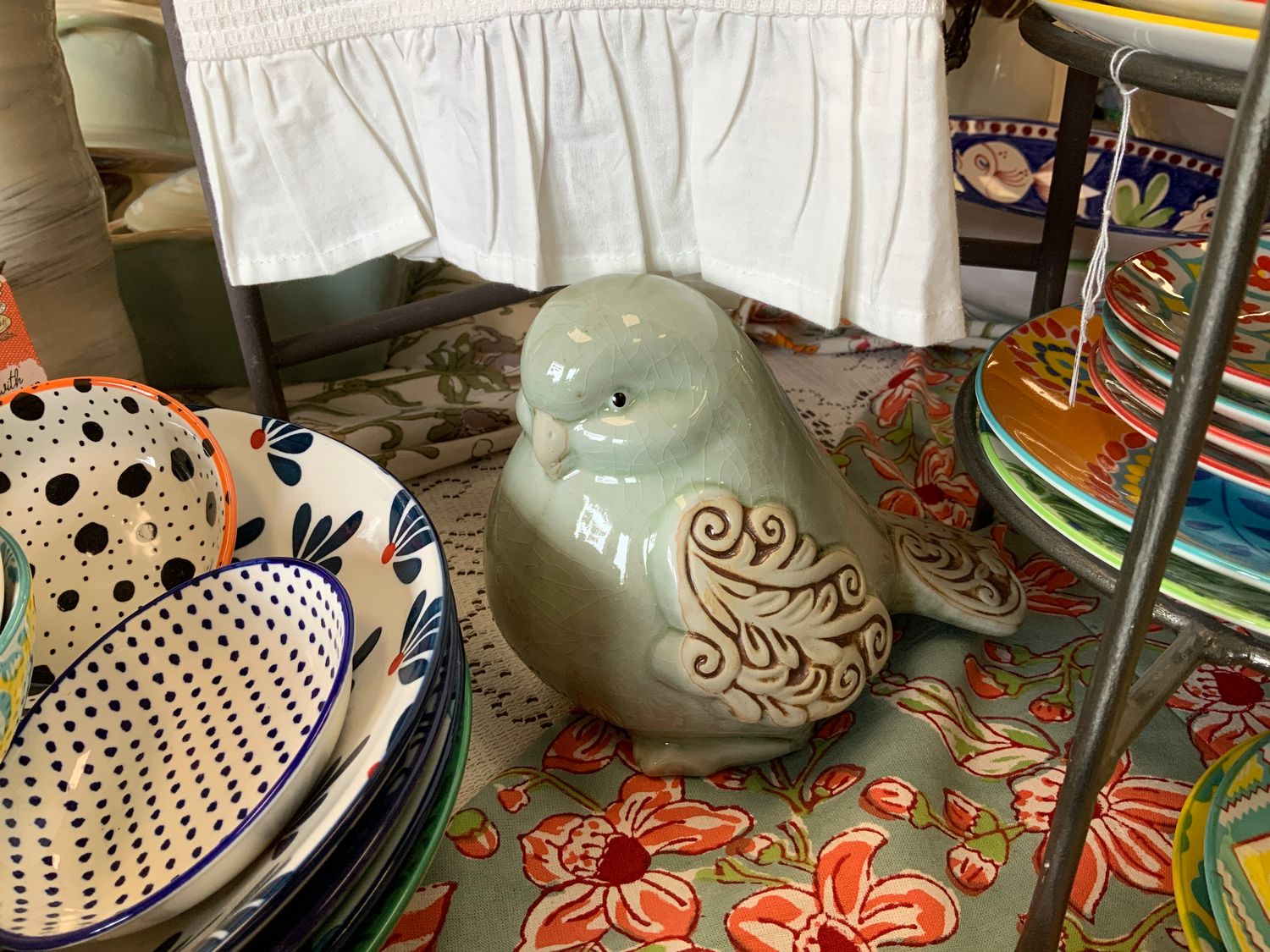 Large Aqua Stoneware Bird