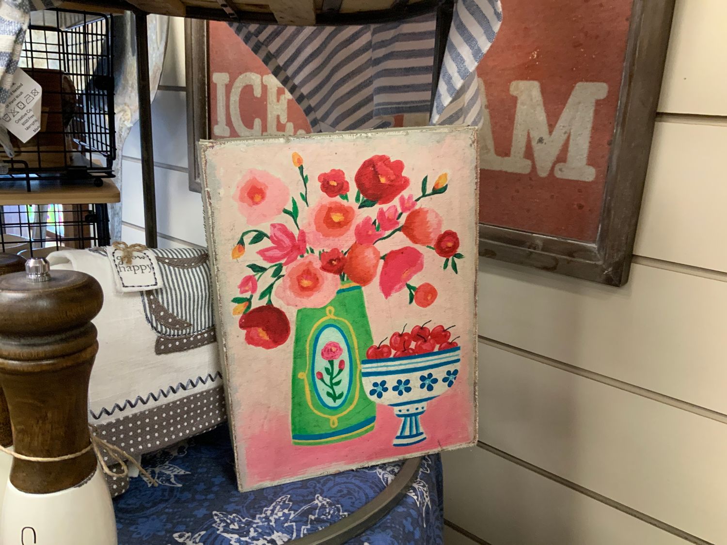 Unframed Canvas - Flowers in Vase with Cherries