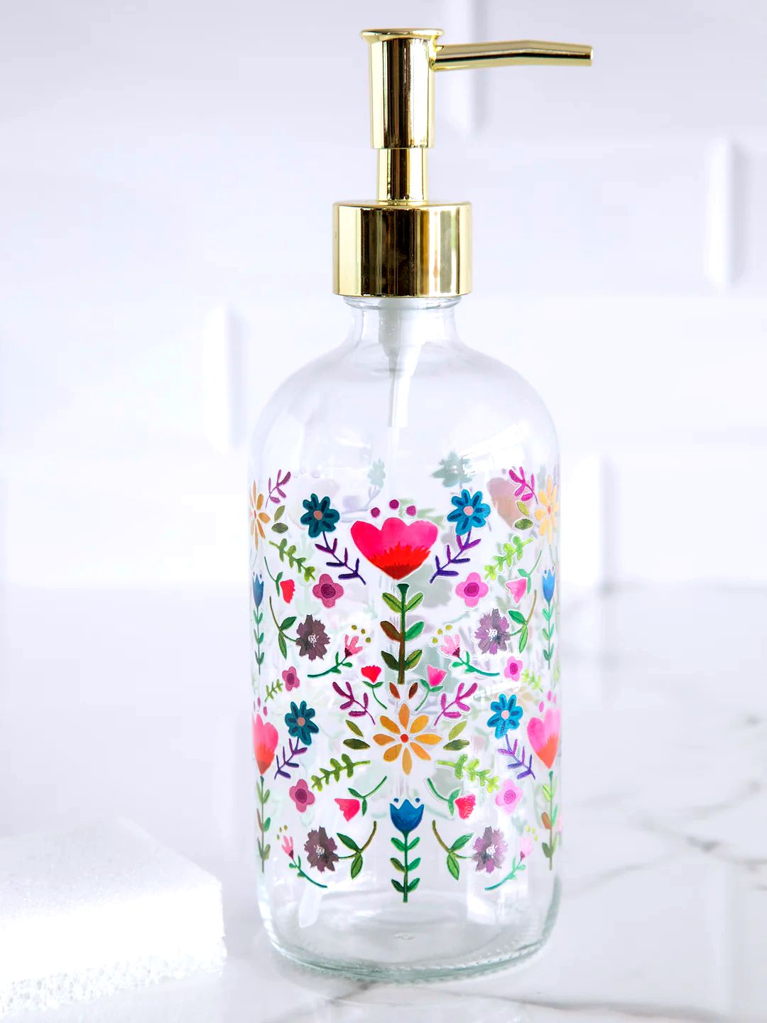 Glass Floral Soap Dispenser