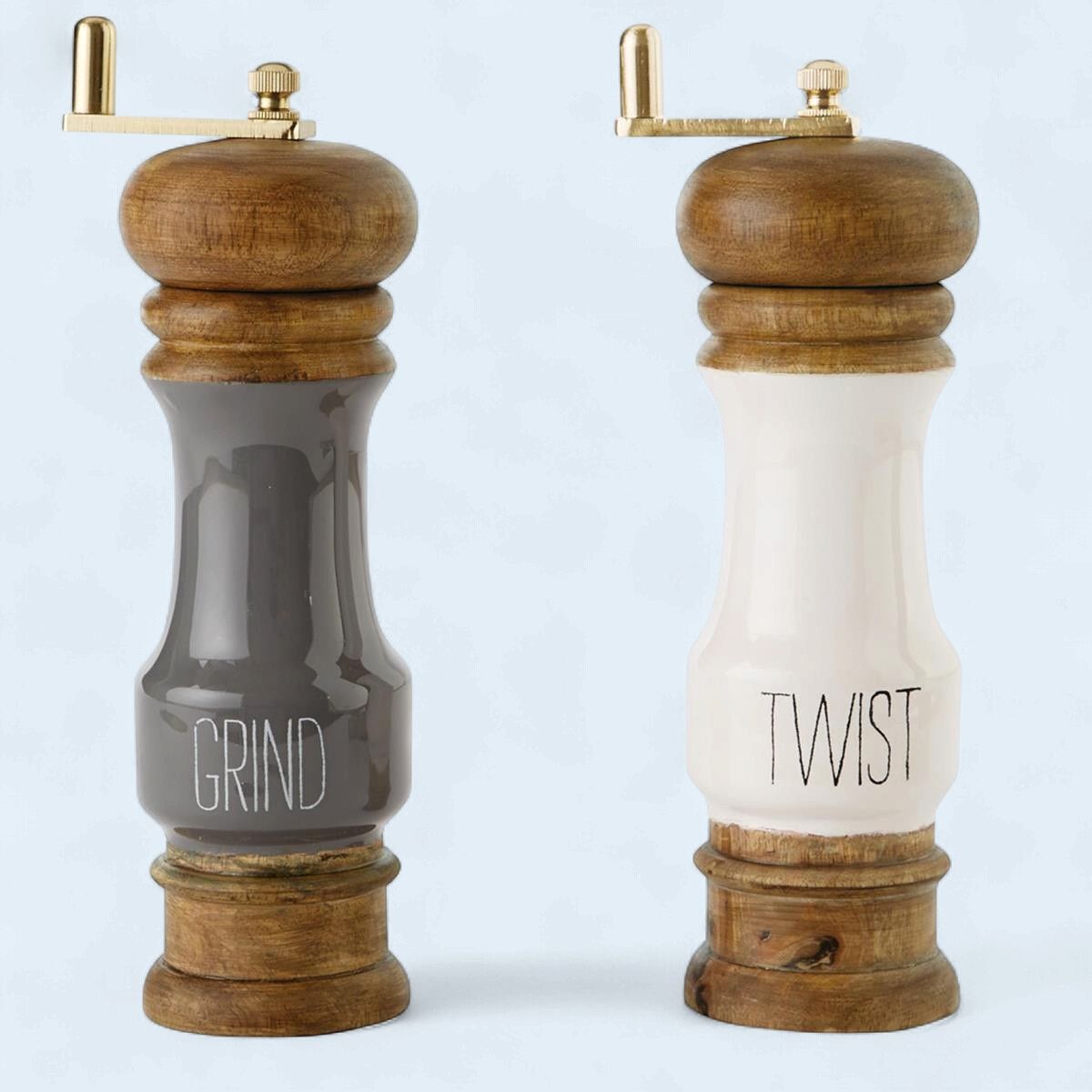 Wood &amp; Enamel Salt/Pepper Mills Set