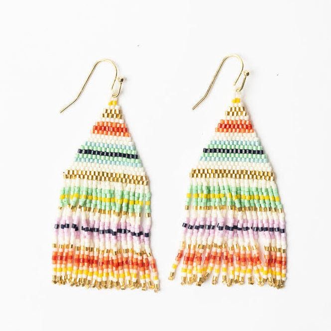 Lexie Multi-Colored Beaded Fringed Earrings - White &amp; Multicolor