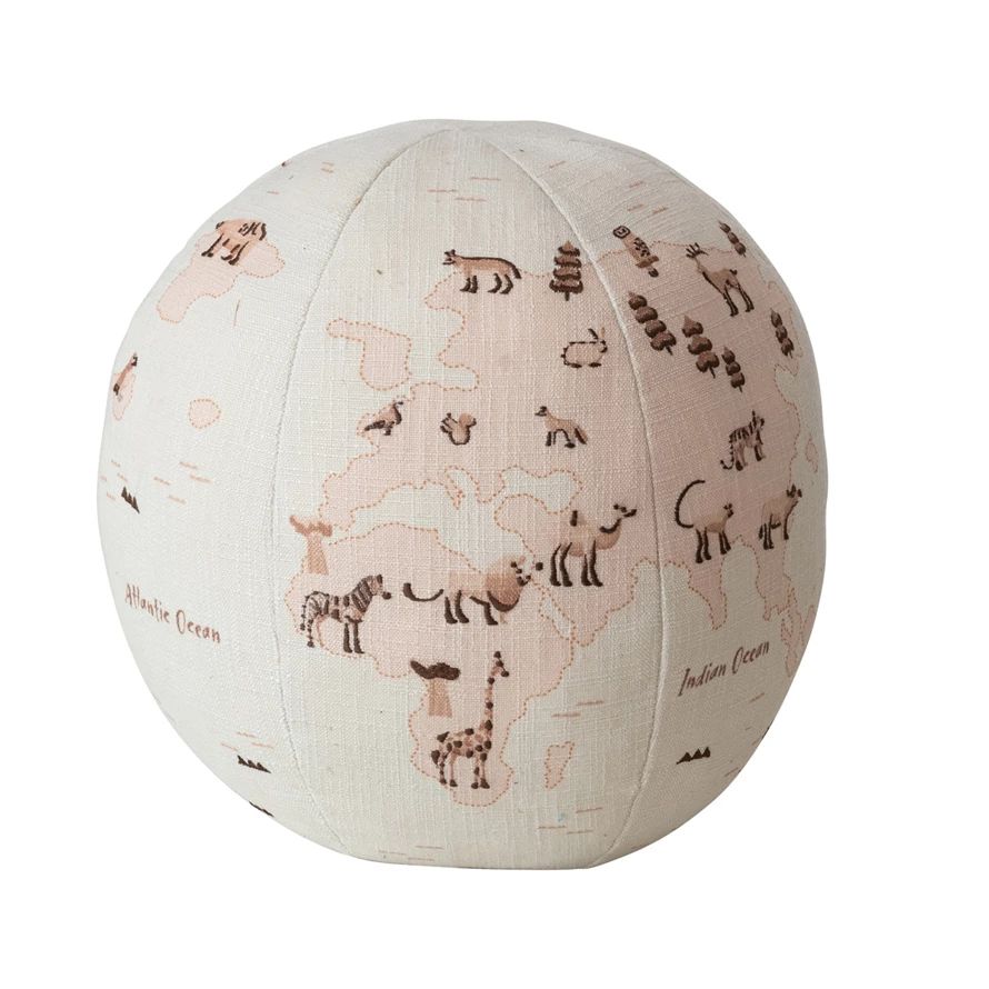 Fabric Printed Globe Pillow w/ animals