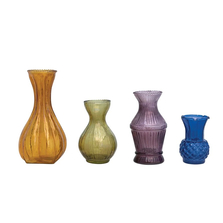 Orange Debossed Glass Vase 6.5" H